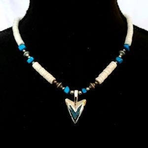 Shark tooth style with Turquoise stone necklace